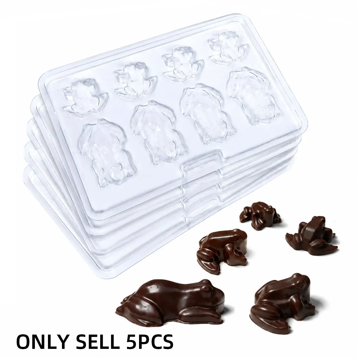 5 Pack Frog Chocolate Molds, 2 Styles Clear Hard Plastic Molds with Kraft Paper Box for Chocolate, Candy, Jelly, Soap, Wax Melts