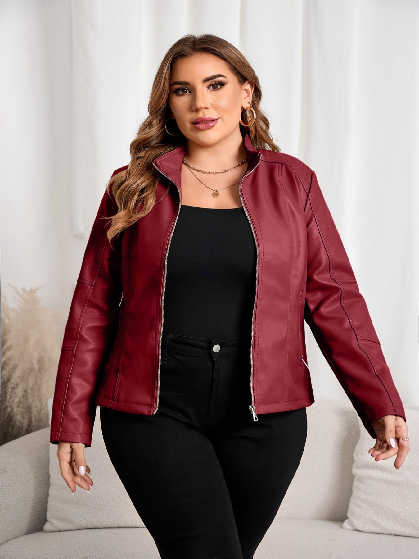 Women's PU Leather Motorcycle Jacket, Casual Fitted Design, All-Season Everyday Wear, Perfect for Commuting & Street Style