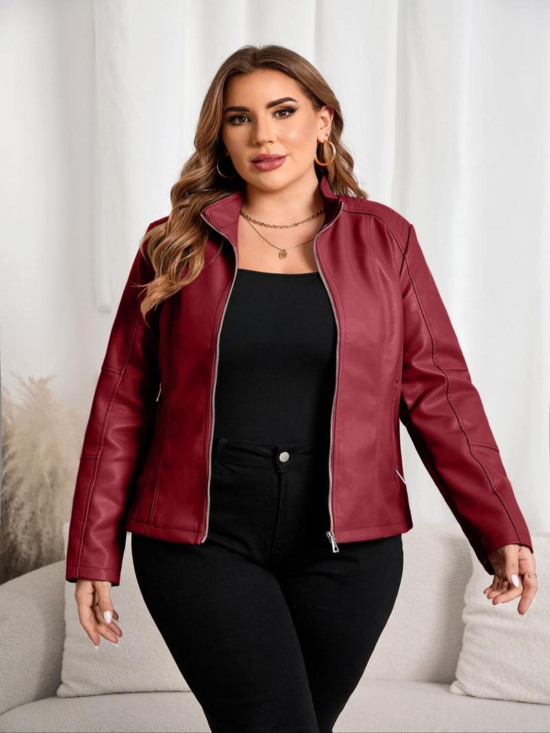 Women's PU Leather Motorcycle Jacket, Casual Fitted Design, All-Season Wear, Perfect for Commuting & Street Style