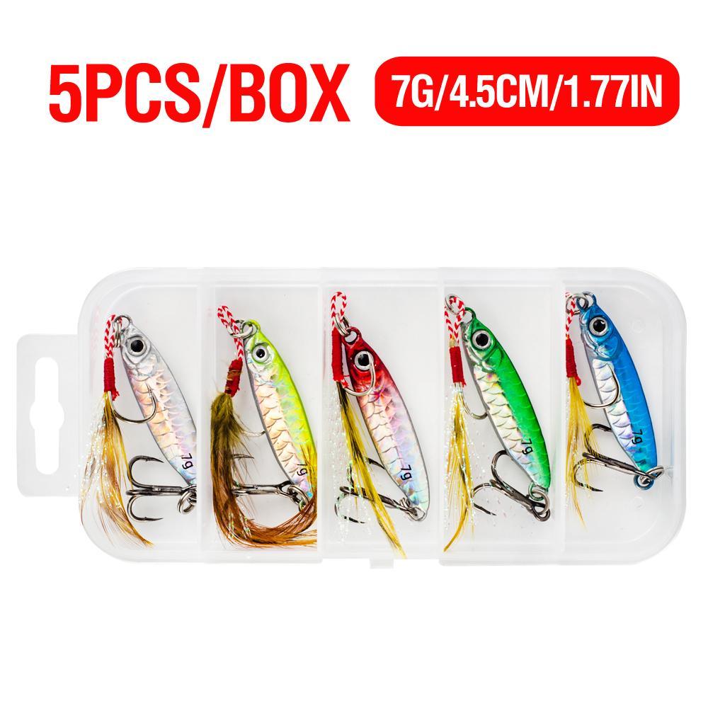 Artificial Fishing Lure Kit, 5 Counts/set Metal Jig with Treble Hook, Slow Jigging Lure for Fishing, Saltwater Artificial Bait for Fishing