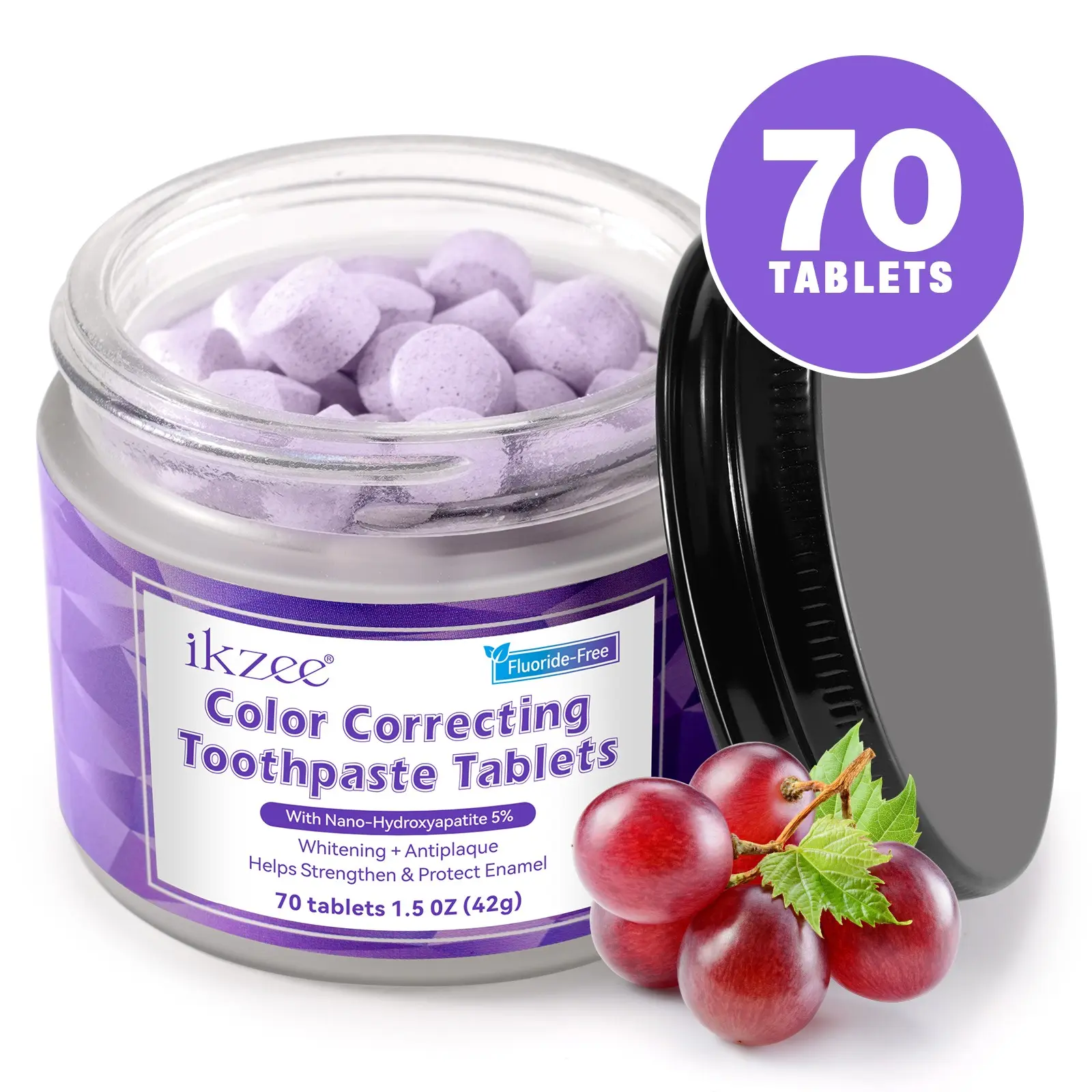 Ikzee Whitening Teeth Brightening Toothpaste Tablets, 5% Nano Hydroxyapatite, Fluoride-Free, Eco-Friendly, No Plastic, Oral Care, Travel Friendly