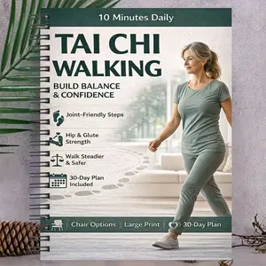 Tai Chi Walking Fitness Notebook for Seniors, 30-Day Training Plan, Seated Exercises Included, Perfect Gift for Holidays