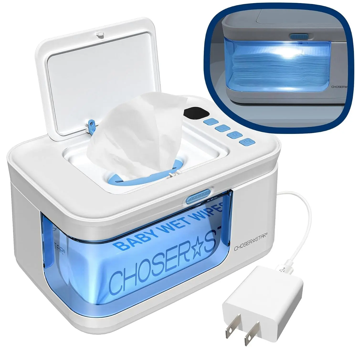 Portable Baby Wipe Warmer and Dispenser, Fast Heating Diaper Wipe Heater with Larger Capacity, Anti-Dry Out Design, Comes with Charger Block