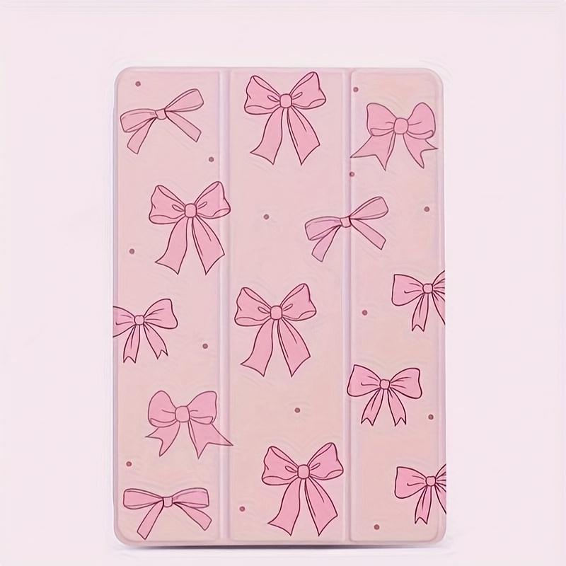 Pink Full-Screen Bow Pattern Tablet Casing with Adjustable Bracket & Pen Slot Foldable Non-Slip TPU Protective Case for iPad Mini Air Pro 10th 11th Gen