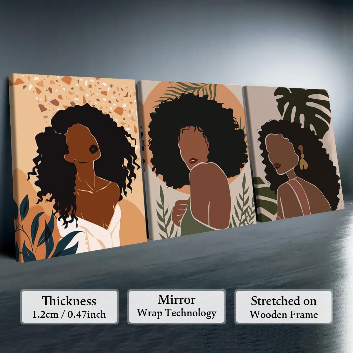 Wooden Framed Canvas Painting, 3 Counts/set Modern Art Wall Decoration, Artistic Fashion Figure Pattern Wall Art for Home Living Room Bedroom Office