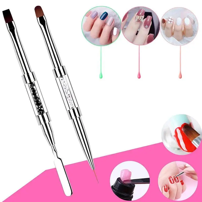 1PCS Dual-Ended Hard Thin Manicure French Builder Gel Brush Nail Art Brush Nail Gradient Brush for Nails Tool XJS08