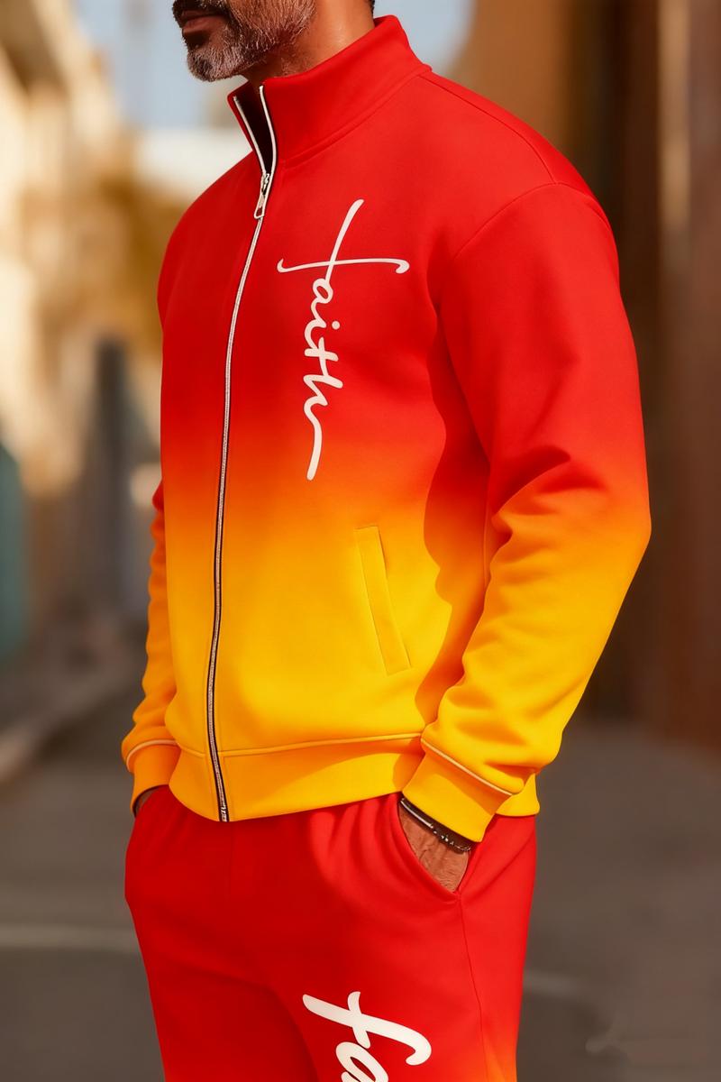 Men's fashionable two-piece set, a popular style featuring gradient and multi-colored sportswear, is here: blending street fashion with a sporty vibe, effortlessly exuding a trendy and fashionable look