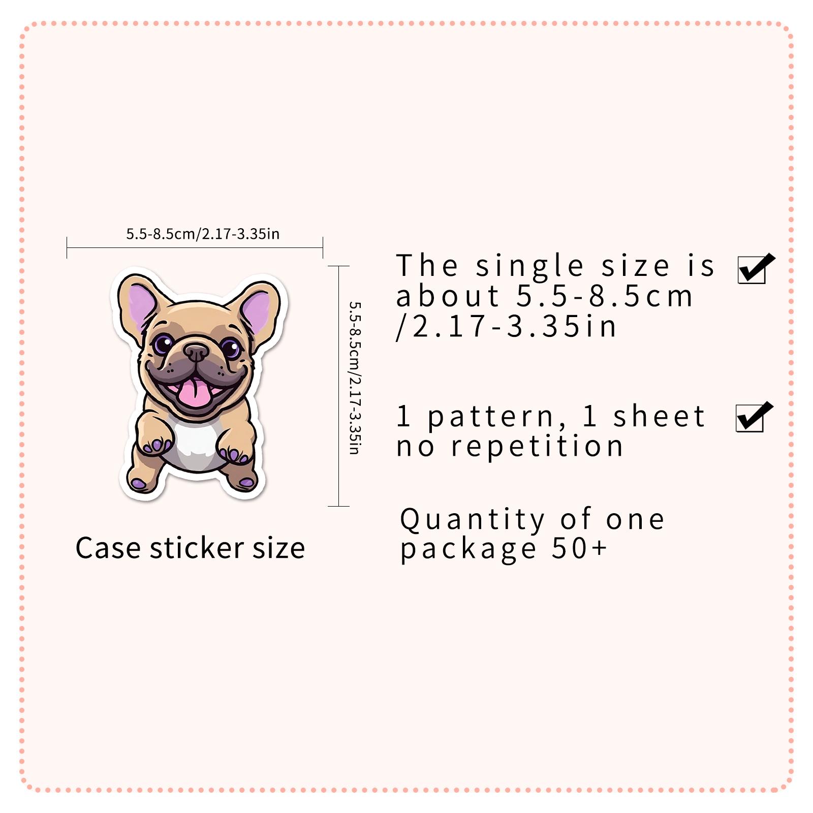 Cartoon French Dog Pattern Sticker, 50pcs Waterproof Self Adhesive Decor Paper, Decor Sticker for Gift Greeting Card Water Bottle Laptop Phone, Funny Stickers