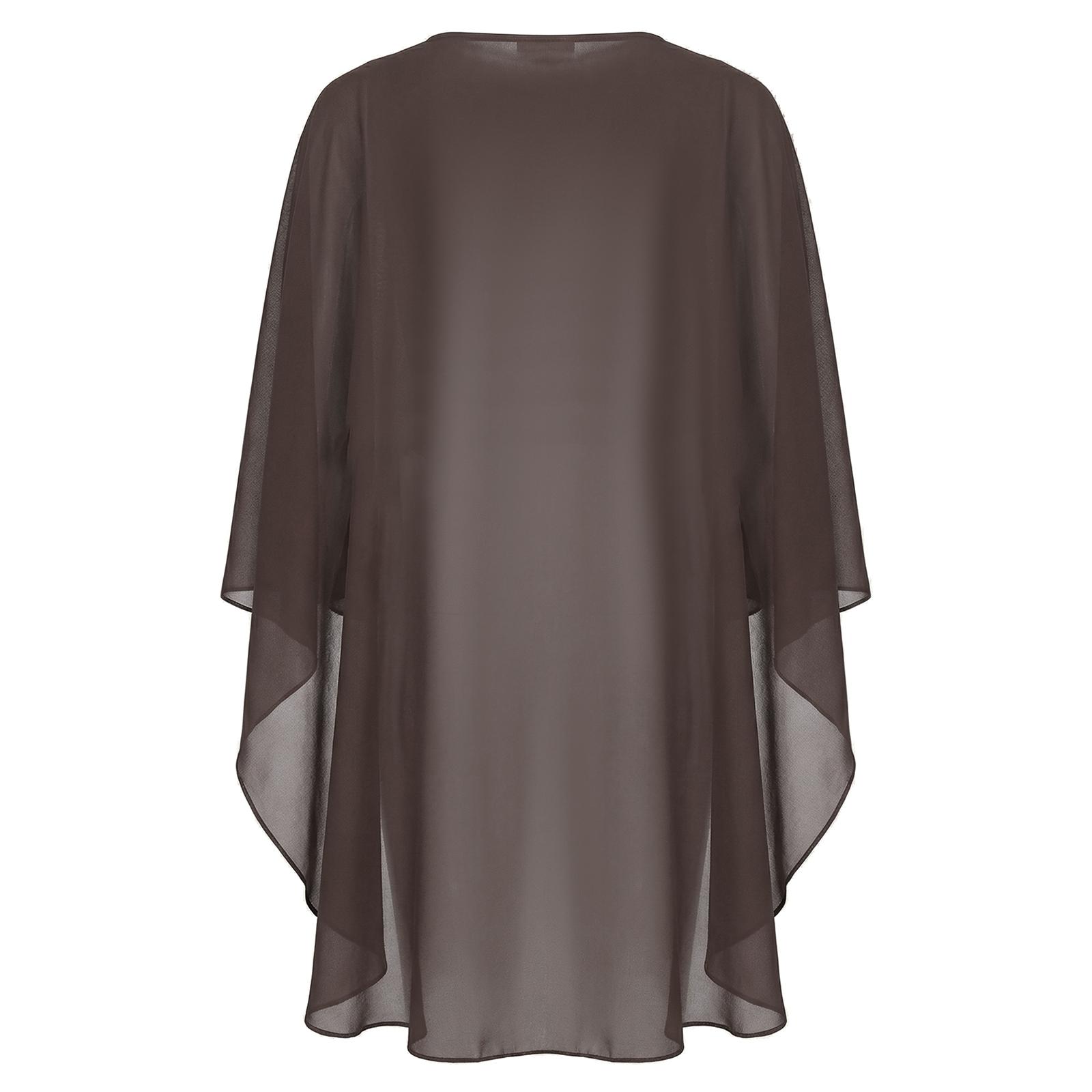 Women Chiffon Long Cape High Low Flowy Poncho Sheer Mesh Shawl See Through Boat Neck Irregular High Low Coverup Tops