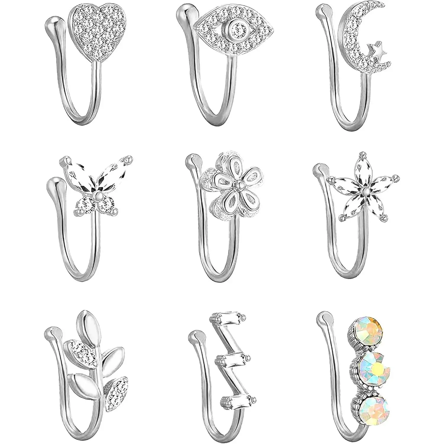 Nose Ring Hoop  Nose Stud  Septum Nose Ring Stud Stainless Steel CZ  Nose  Stud Faux Nose Ear Lip Cuffs Non Pierced  for Women Men