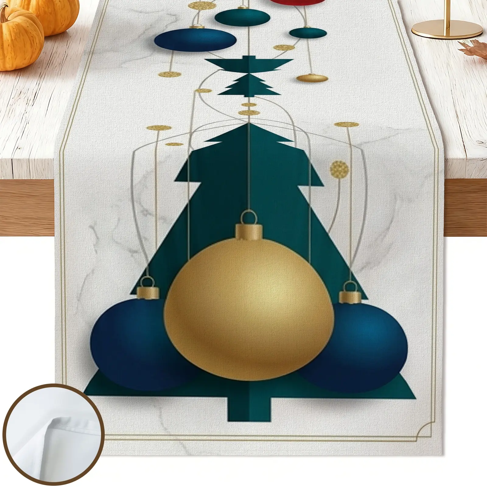1pc Christmas Tree Ornament Table Runner, Vintage Style, Decorative Border and Seasonal Graphic Print, for Dining Table Home Decor Holiday Table Decor Christmas Dinner