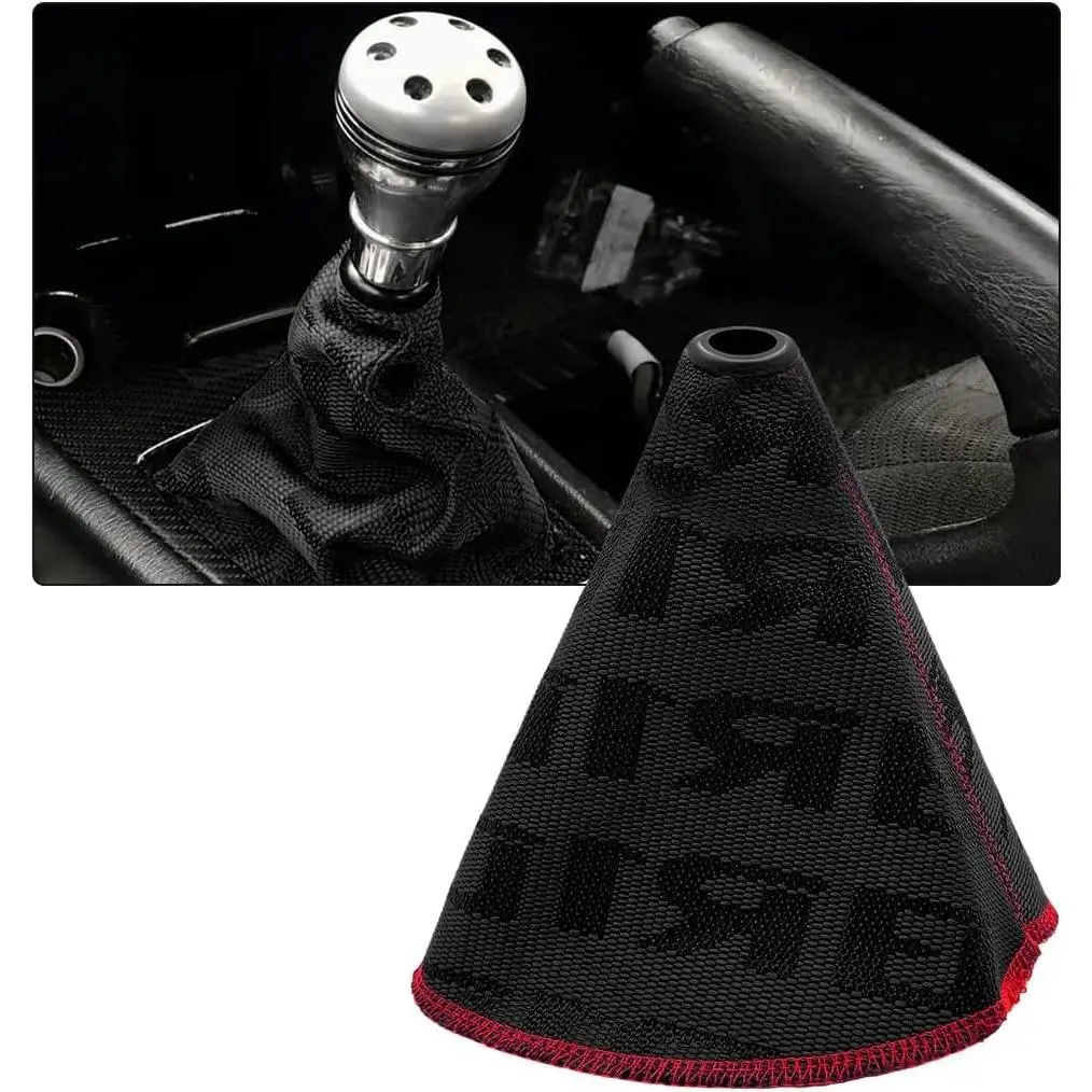 Black Stitched Edge Car Shift Boot Cover - Fabric, Dustproof Shifter Lever Knob Gaiter, Manual/Auto-Fit Accessory for Most Vehicles