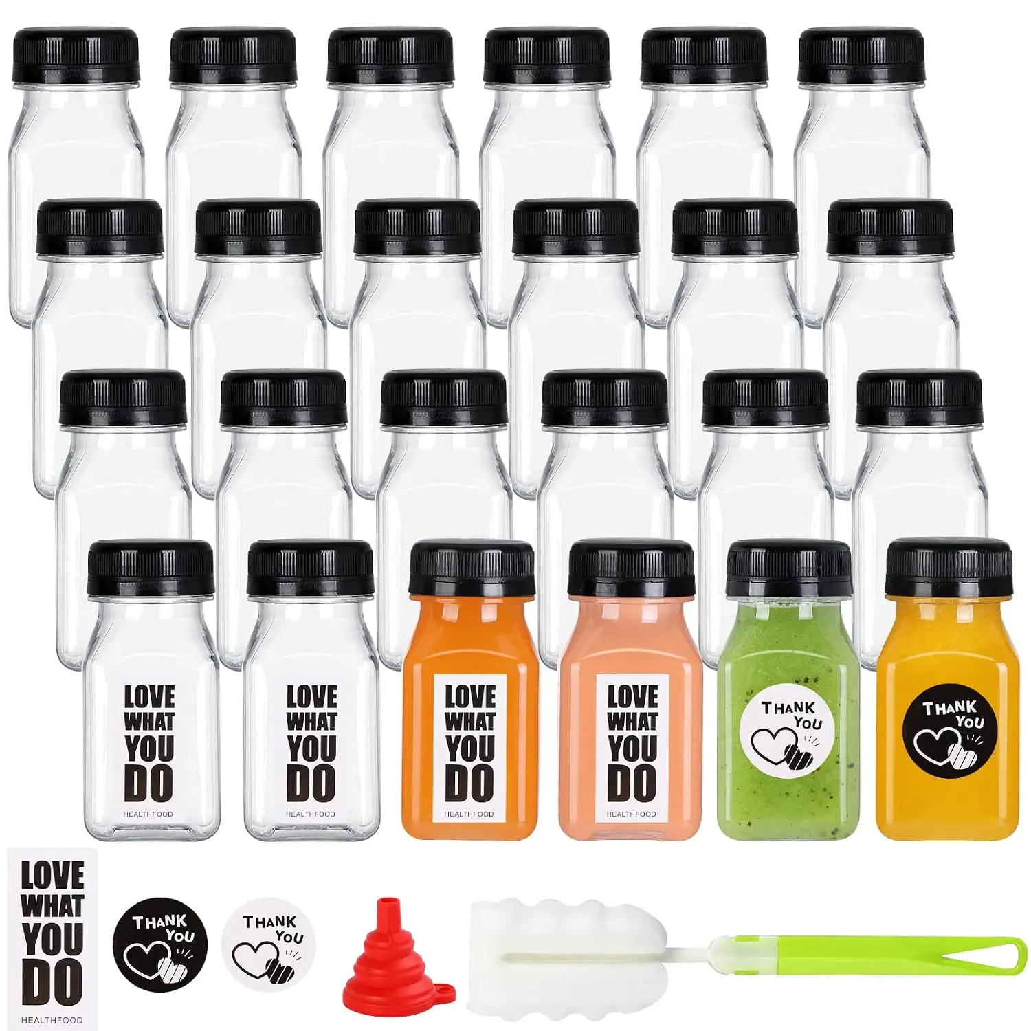 24 Pack 4oz Empty Plastic Juice Bottles with Leak-Proof Caps  |  Clear Water Bottle  Grade Bulk Beverage Containers for Juicing Smoothie Milk and Other Beverages