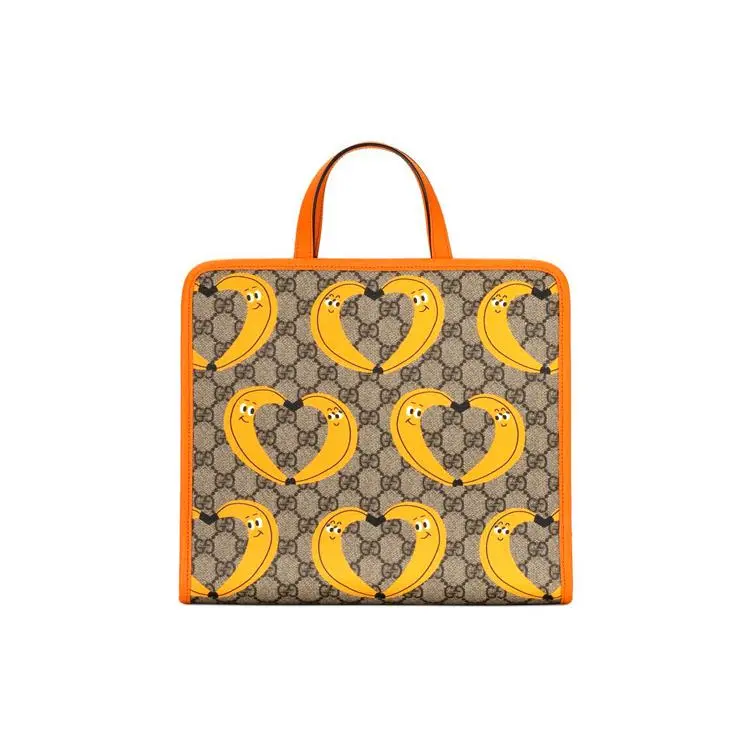 Gucci Monogram Canvas and Leather Kids Tote Bag with Banana Print, Ebony Orange and Candy Colors