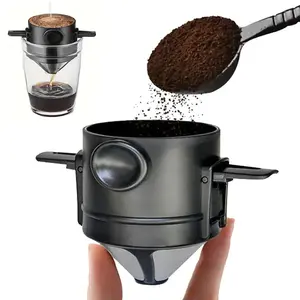 Pour Over Coffee Dripper, 1 Count Stainless Steel Reusable Coffee Dripper Cone, Slow Drip Coffee Filter Cone Paperless Mini Collapsible Coffee Filter