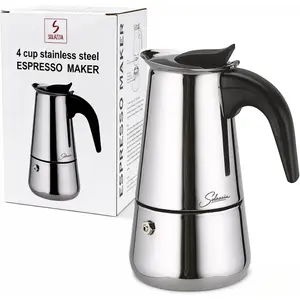 4 Cup Espresso Moka Pot Stainless Steel Coffee Percolator Compatible with Gas Electric Ceramic and Induction Stovetops 6.6 fl oz/200 ml