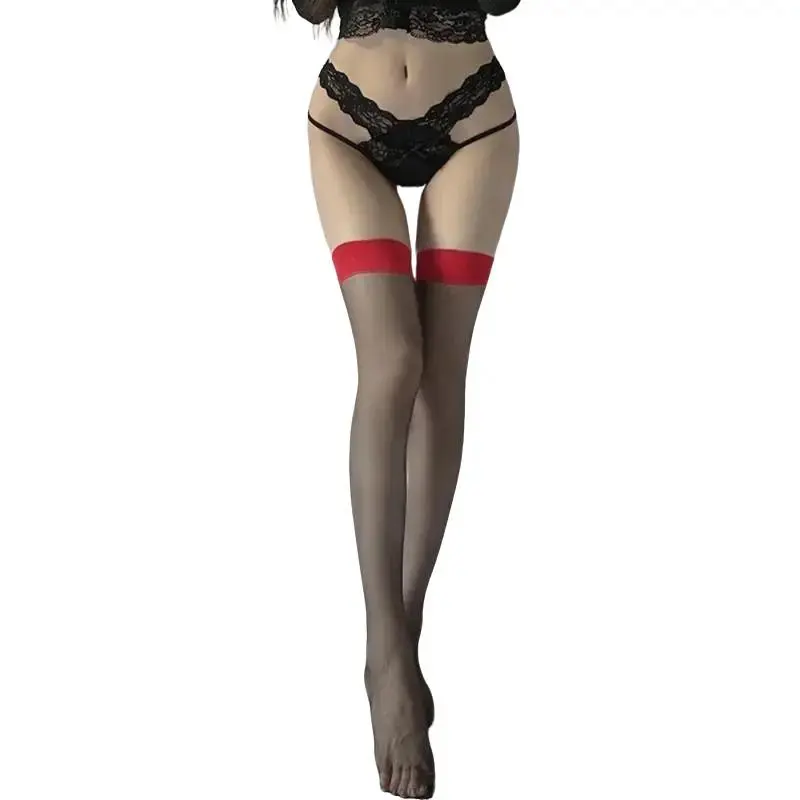 2 Pairs Women's Sheer Thigh-High Stockings with Slip-Resistant Animal Leopard Print Cuff, Retro Streetwear Hosiery for Parties & Concerts, Vibe, Fabric