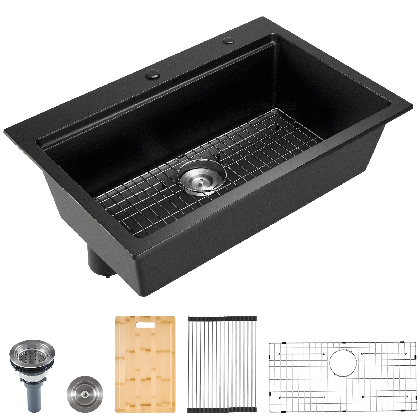 33 Inch Kitchen Sink Workstation, Quartz Sand & Resin Construction, Prep Kitchen, and Bar (Black), Top Mount Granite Sinks, Fit Pans & Dishes Effortlessly
