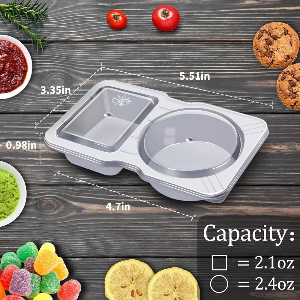 40 Reusable Double-Layer Snack & Meal Containers with Lids Portable 2 Compartments Plastic Lunch Boxes for On-the-Go Snacks Sauces Dips Camping Travel Kitchen Storage Safe