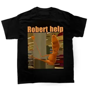 Marcus The Worm Robertt Help Meme Print Cotton Tee, Novelty Casual Round Neck Sports Top, Trendy Streetwear T-Shirt