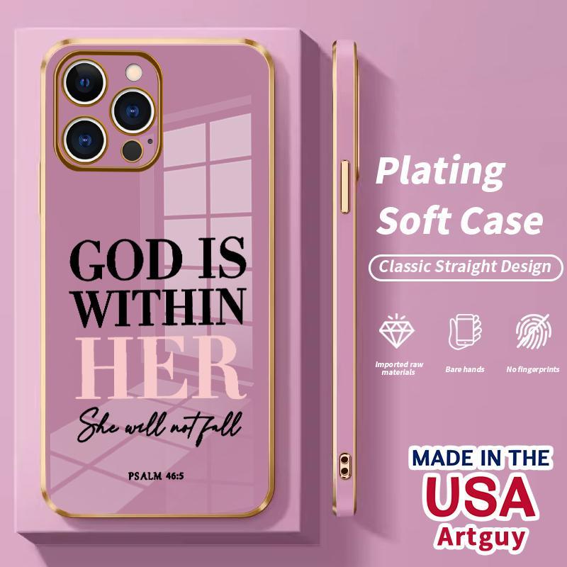 Electroplated Golden Edge Phone Case Compatible with iPhone 17 16 E Pro Max 15 Plus 14 13 12 11 Air God is Within Her Pattern Rugged Durable Shockproof Anti-Scratch Soft Silicone Case
