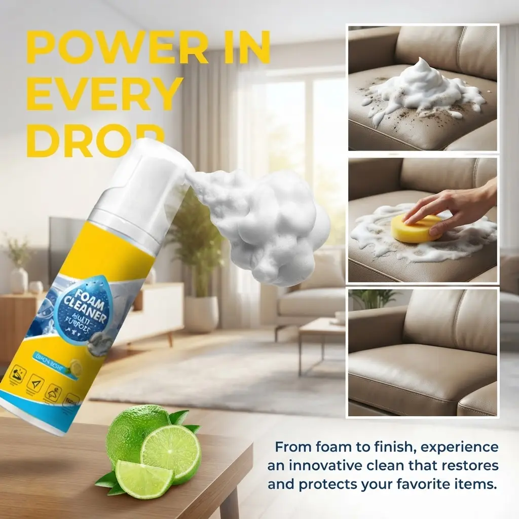 5oz 4-in-1 Household Multi-Enzyme Deep Foaming Cleaner Spray, Heavy-Duty Vinyl Stain Removal Solution for Kitchen, Bathroom, Car Interior