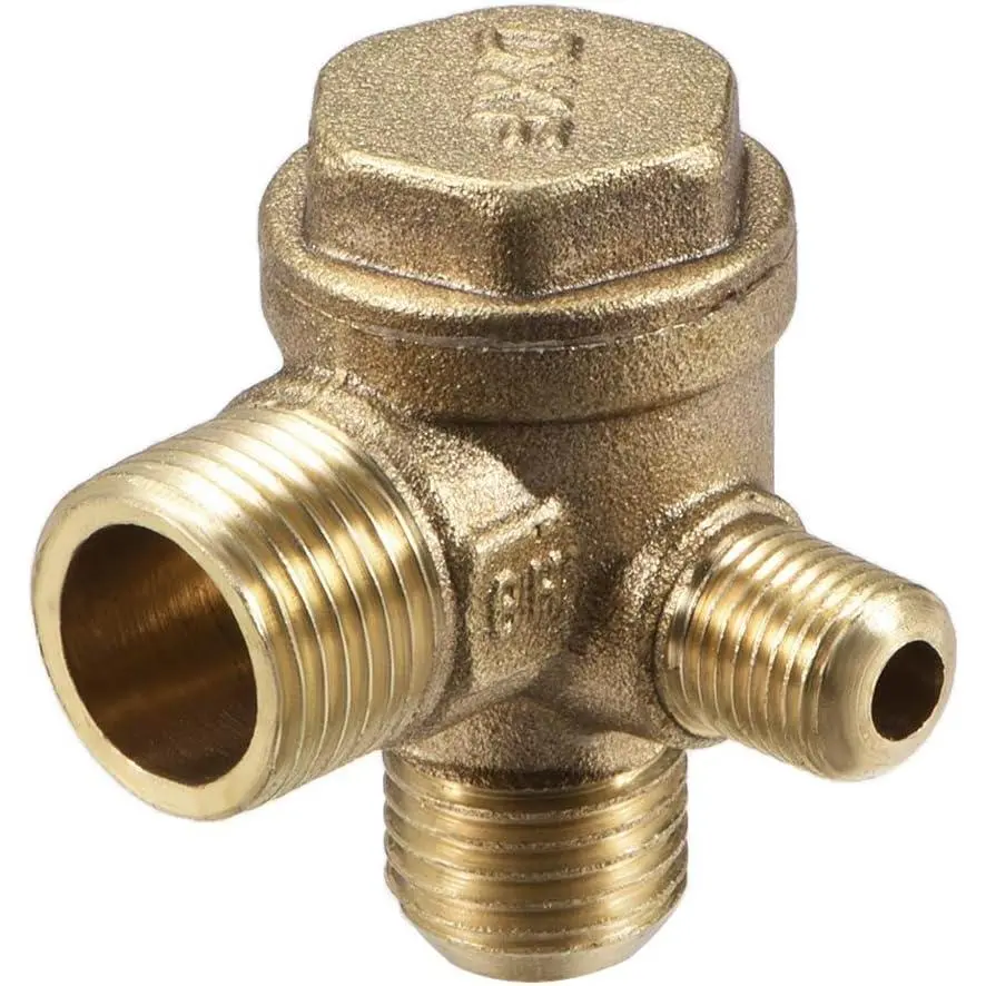 Air Compressor Check Valve, M10xM14xPT3/8 Male Thread, 3 Way Pneumatic Accessory, Brass