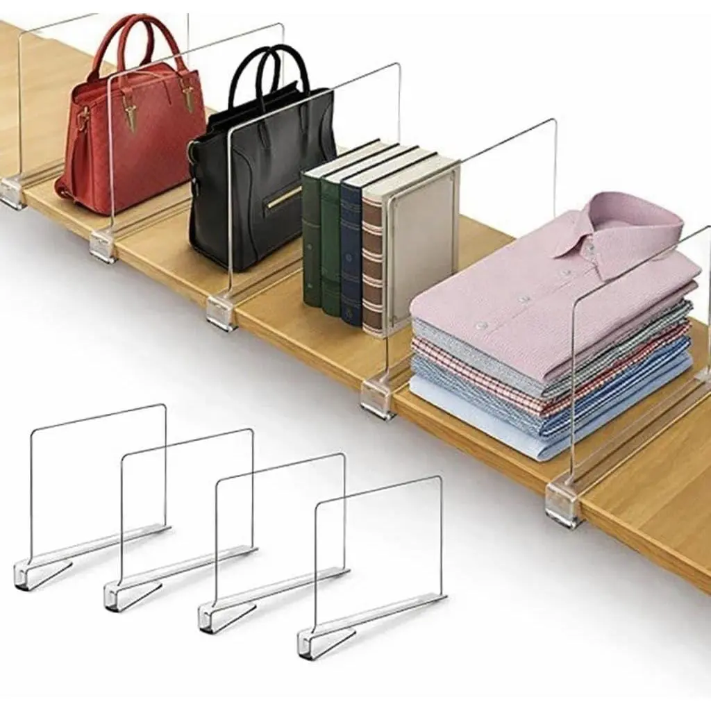 8 Pack Acrylic Shelf Dividers for Closet Organization – Clear Adjustable Closet Shelf Separators for Clothes, Handbags & Towels – Durable Acrylic Shelf Dividers for Neat Shelves & Storage