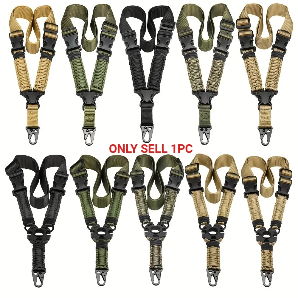 Tactical Single Point Gun Sling, Quick Detach Adjustable Elastic Bungee Buffer, Universal Nylon Rifle Suspension Strap for Outdoor Sports & Tactical Training