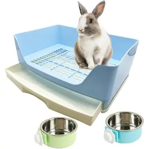 Litter Box with Drawer for Cage Bunny Corner Litter Pan Box Small  Litter Pan  Feed Bowls Cage Potty Trainer  Toilet for  Guinea Pigs Chinchilla Ferret