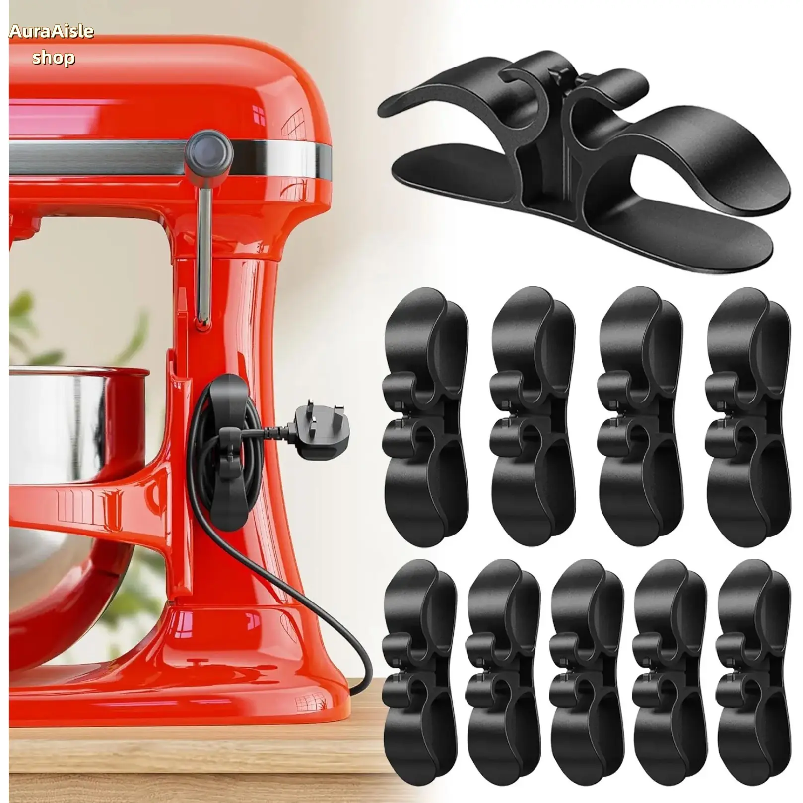 10 Pack Cord Organizer Hooks With Strong 3M Adhesive And Soft TPR Silicone Surface, No Drill Self Adhesive Cable Winder Holder For Air Fryer Coffee Maker Blender Small Kitchen Appliance Wire Storage And Household Tidying
