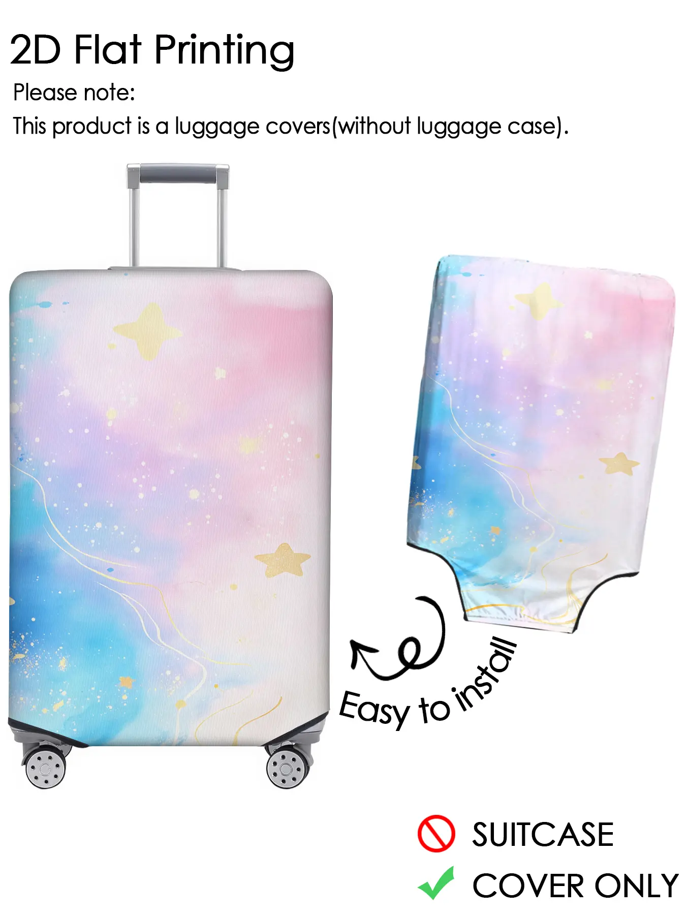 Pink blue gilded starry sky pattern luggage cover, luggage protection cover, dust-proof, scratch resistant, personalized pattern not easily confused, suitable for 18-32 inch luggage, essential travel accessory