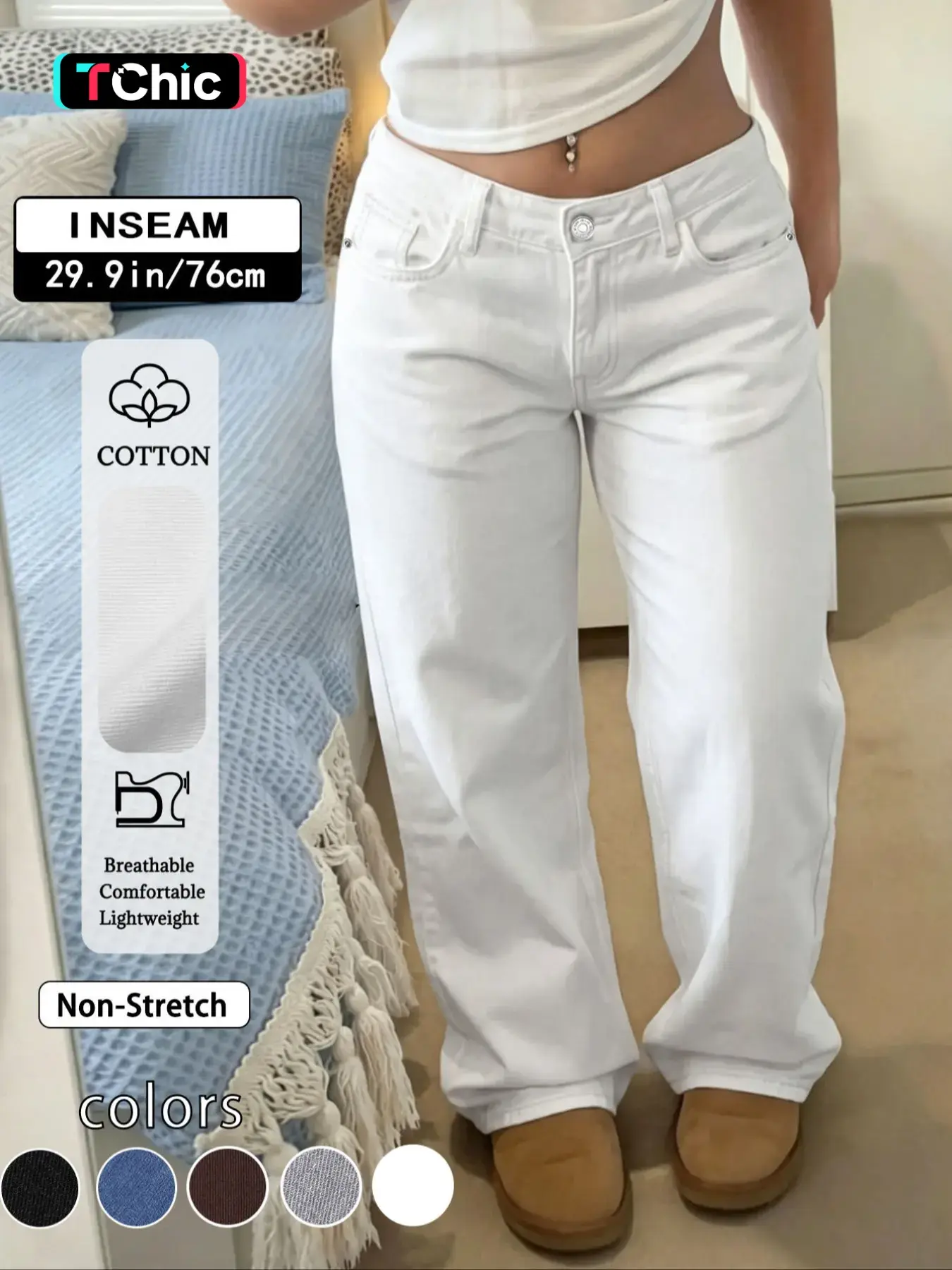 GILIPUR Women's Light Grey Washed Mid High Waist Baggy Wide Leg Jeans, Loose Fit Floor Length Straight Leg Denim Pants with Classic Pockets, Y2K Vintage Casual Streetwear Daily Commute Vacation Outfits for Women TChic