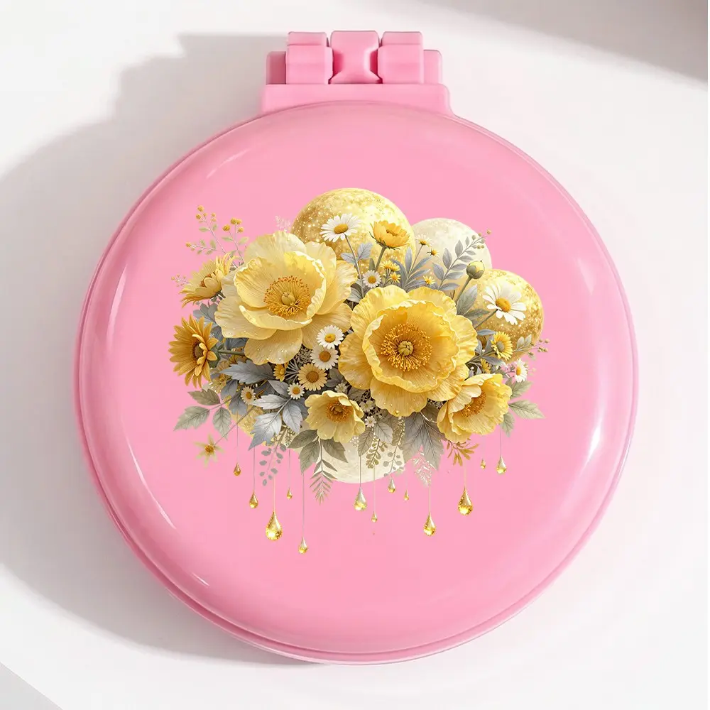 Peony Bouquet Daisy Pattern Hair Comb, Blue Colors, Foldable Travel Hair Comb, Portable Mini Air Cushion, Effortless Styling, Ideal Birthday Gift