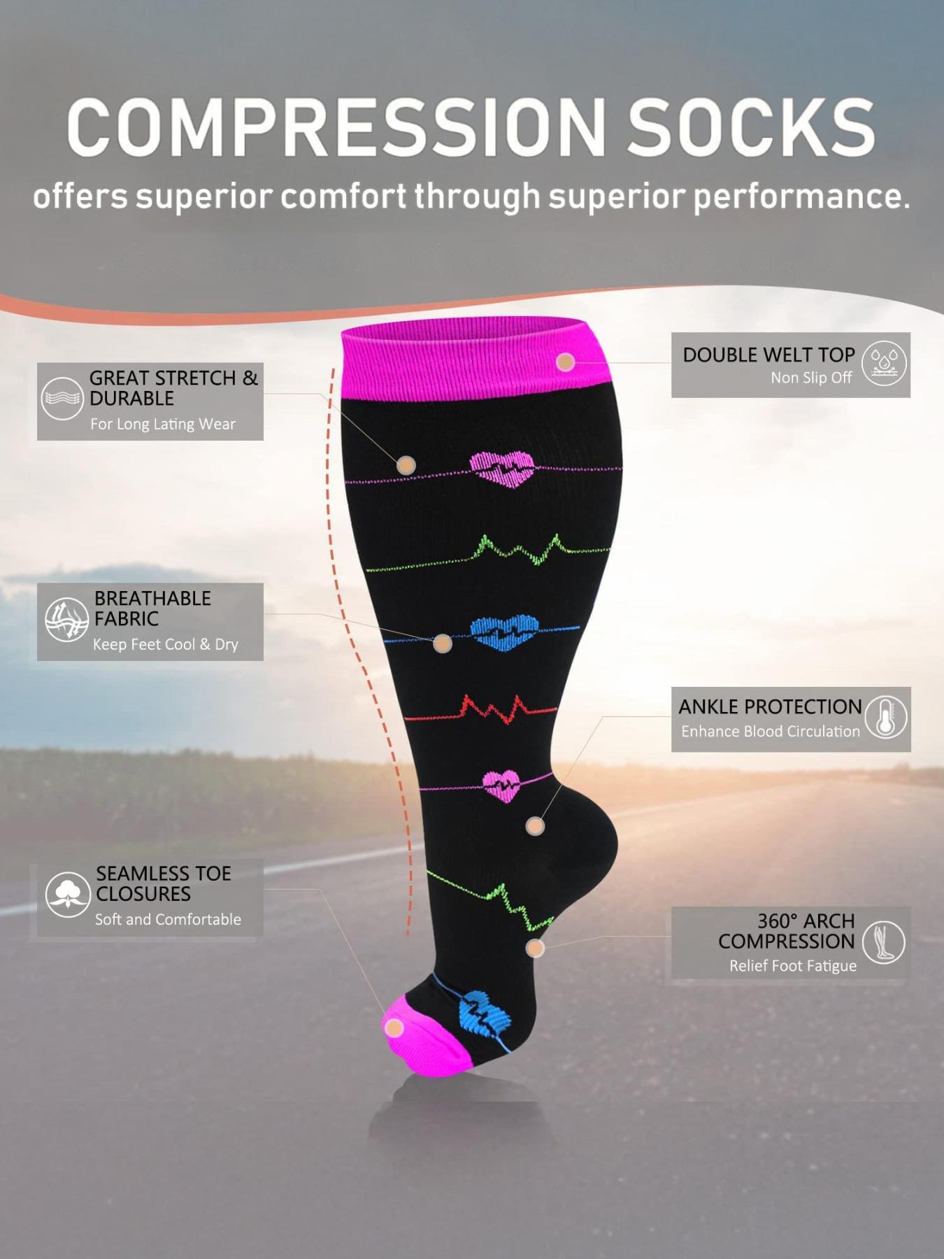 Unisex's Colorful Heart Print Compression Socks, Sports Socks for Circulation, Running, Nurses, Pregnant Women, Sports Socks for Men & Women, Athletic Running Socks