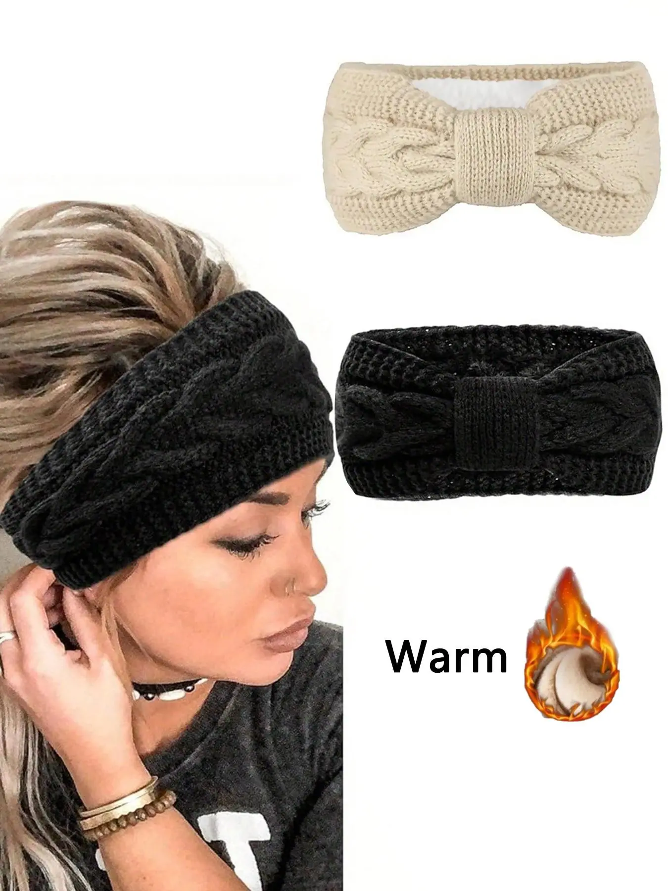 1/2pcs Women's plush knitting hair band headband, knotted headband, bow Fried Dough Twists hair band, autumn and winter knitting warm hair accessories, outdoor sports ear protection headband hair accessories, New Year gift, daily leisure versatile