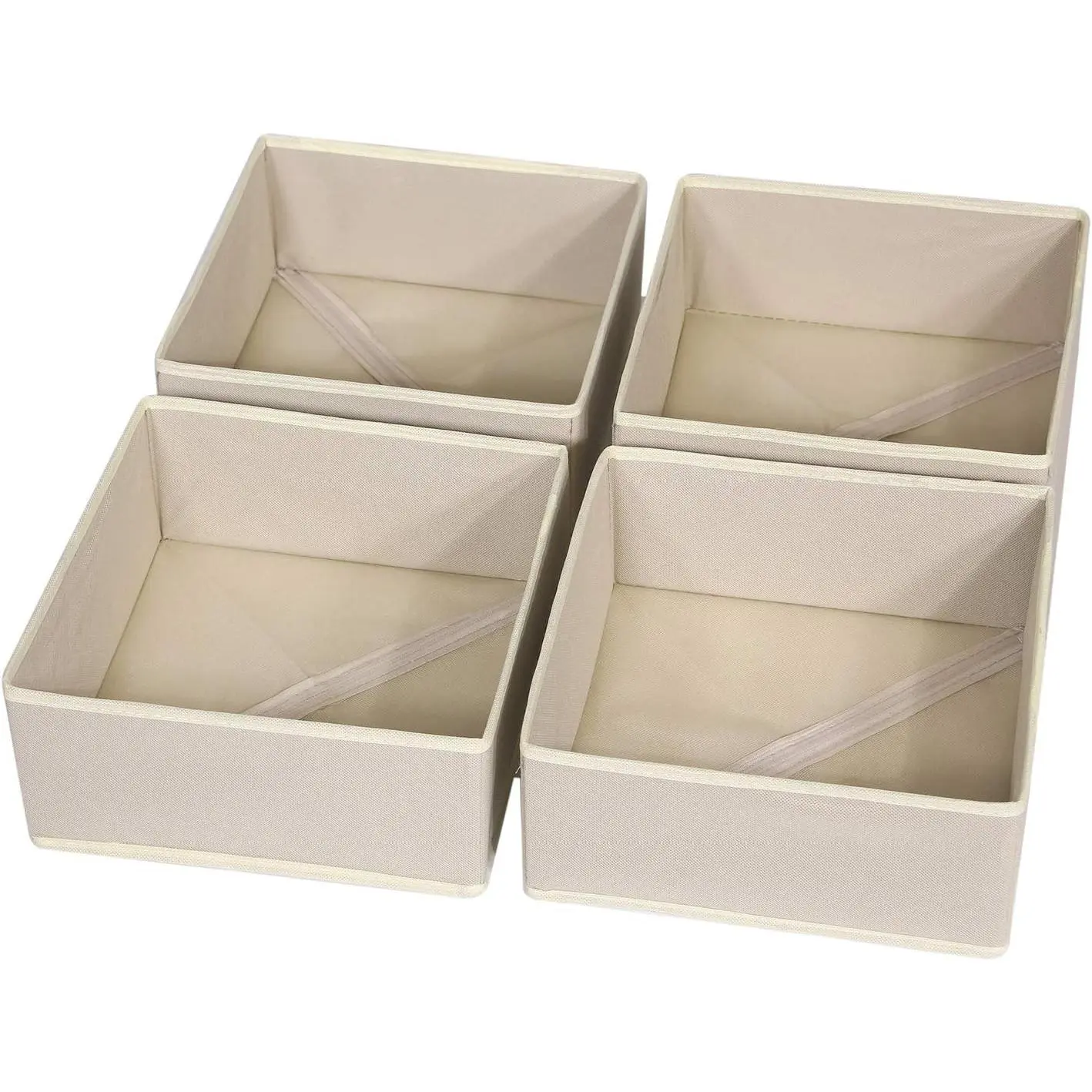 4 Pack Foldable Cloth Storage Box Closet Dresser Drawer Organizer Fabric Baskets Bins Containers Divider for Clothes Underwear Bras Socks Clothing,Beige 400