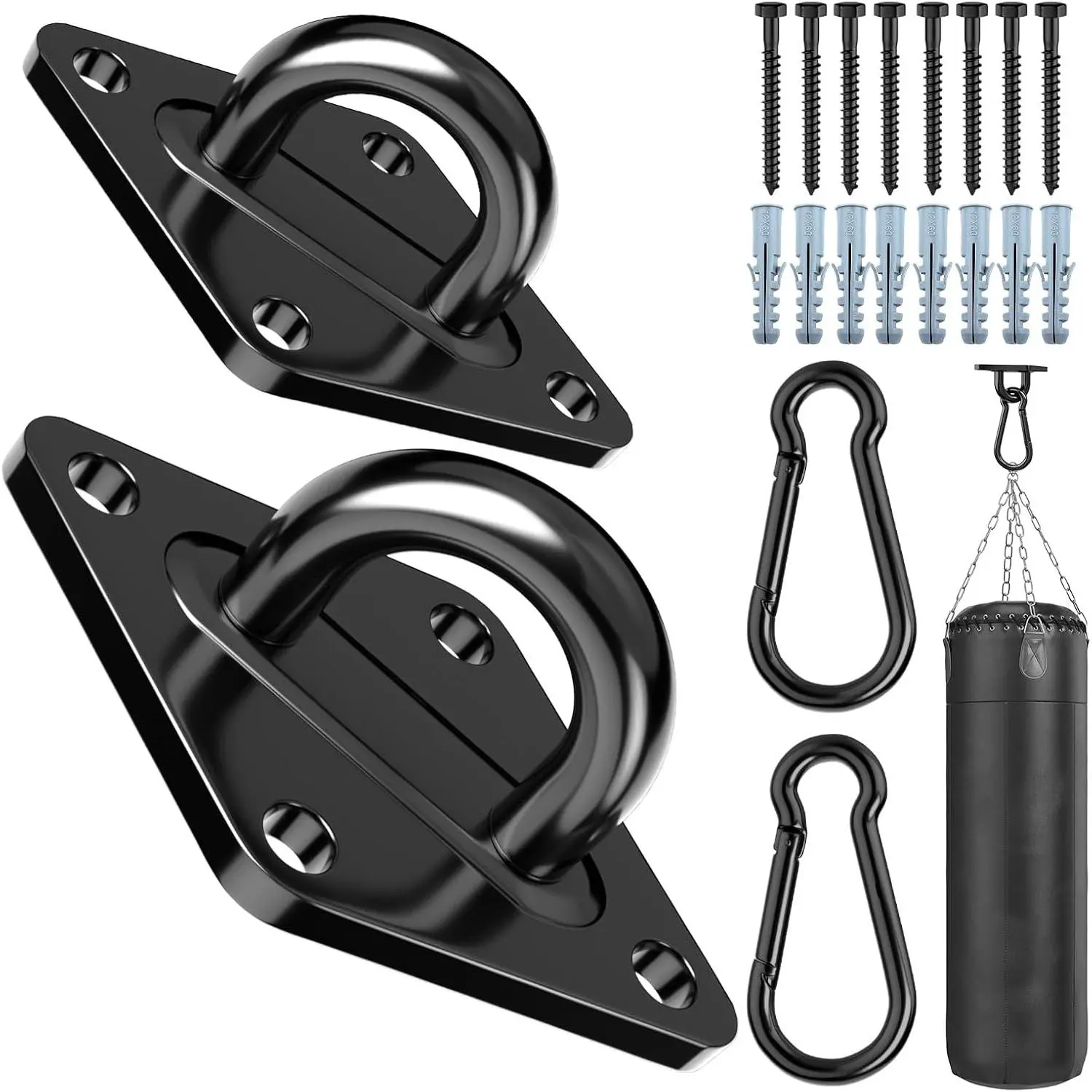 Heavy-Duty M10 Outdoor Hammock Hooks Stainless Steel Suspension Kit - Rustproof Coating, 1700+ lbs Load Capacity, Includes Screws & Bolts, Suitable for Porch Yoga Seats (Indoor/Outdoor Use)