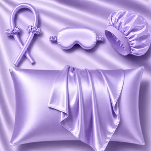 6Pcs Luxury Satin Hair Care Sleep Set, No-Heat Overnight Curling Kit with Satin Pillowcase, Bonnet, Sleep Mask, Heatless Curling Rod & Scrunchies, Wake Up with Smooth Hair, Soft Curls, Frizz-Free Shine & Beauty Sleep Styling