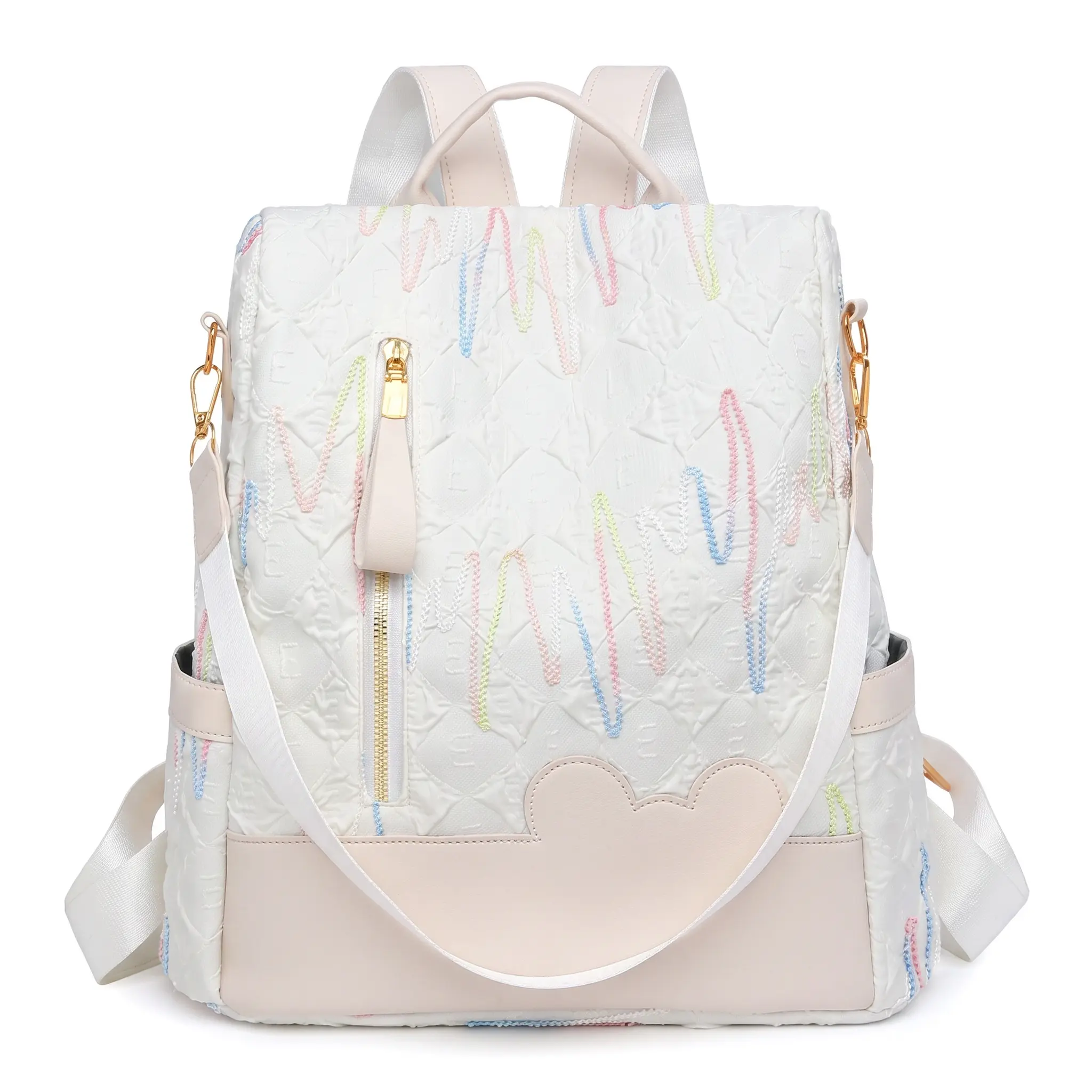 Women's Waterproof Fashion Backpack - Macaron Print, Silk Texture, Smooth Zip Closure, Campus Style for Teen Girls' School Use