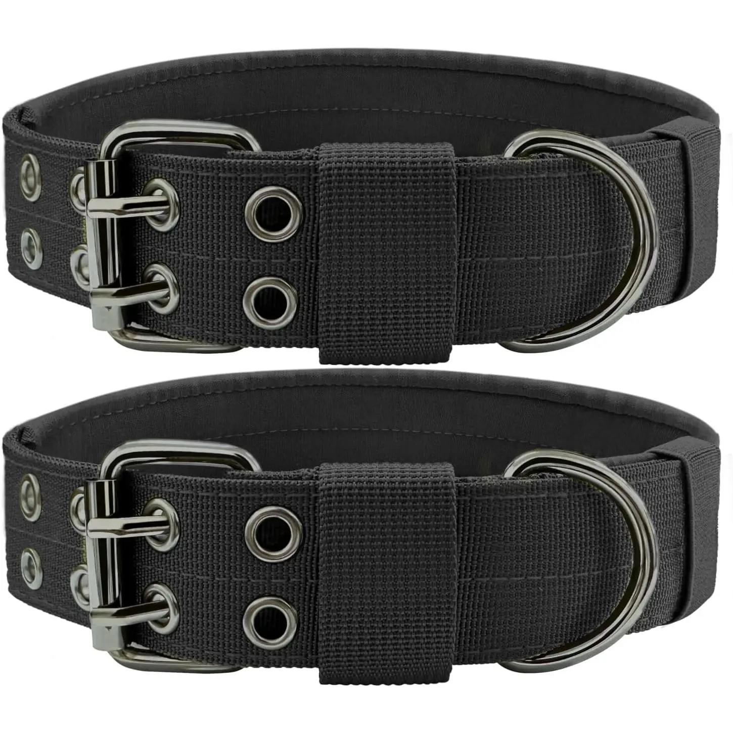 Heavy Duty Dog Collar for Large Dogs, 2 PCS Tactical Dog Collars with Metal Buckle & D Ring, 1.5" Width Thick Adjustable Nylon Collar for Medium Dogs, Black/L