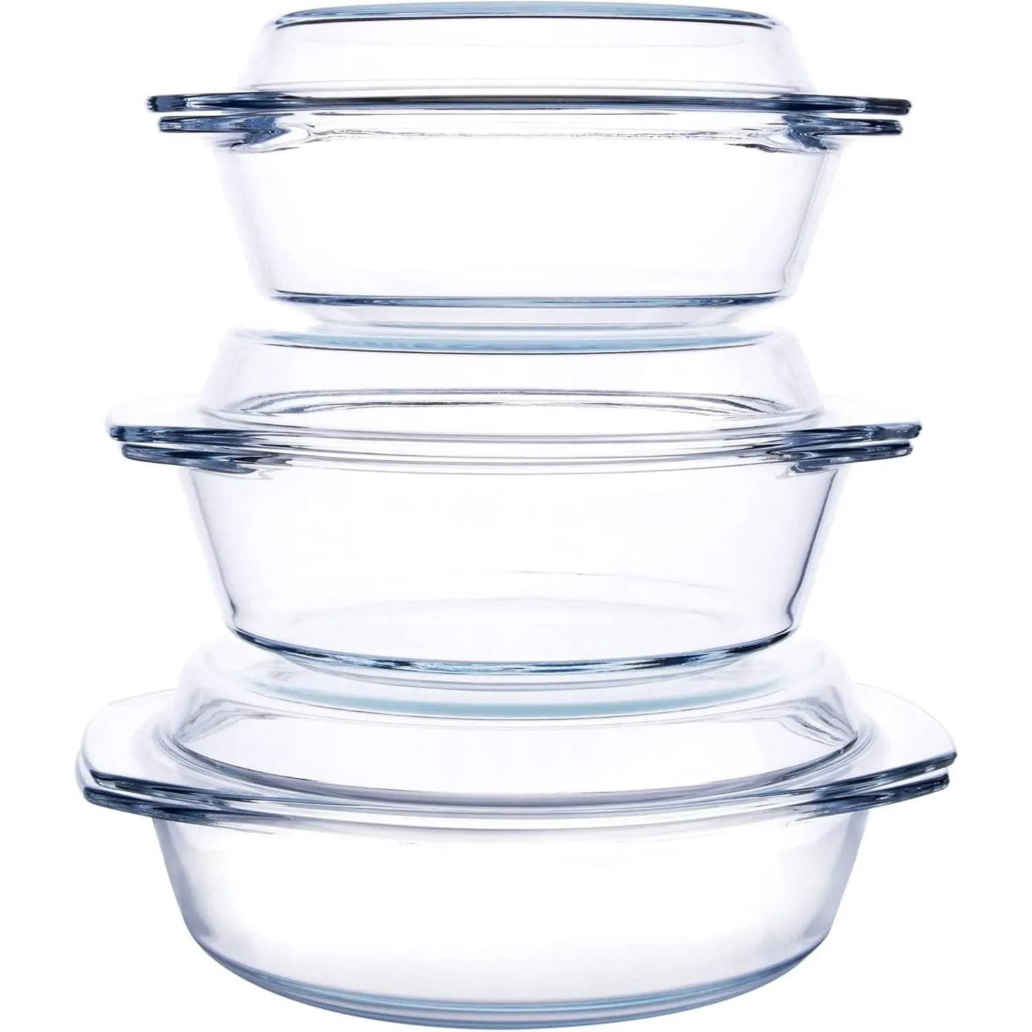 6-Piece Round Tempered Glass Casserole Bakeware Set with Lids & Covers, Stackable Kitchen Dishes for Oven, Freezer & Dishwasher Safe - 1QT, 1.5QT, 1.8QT, Cover