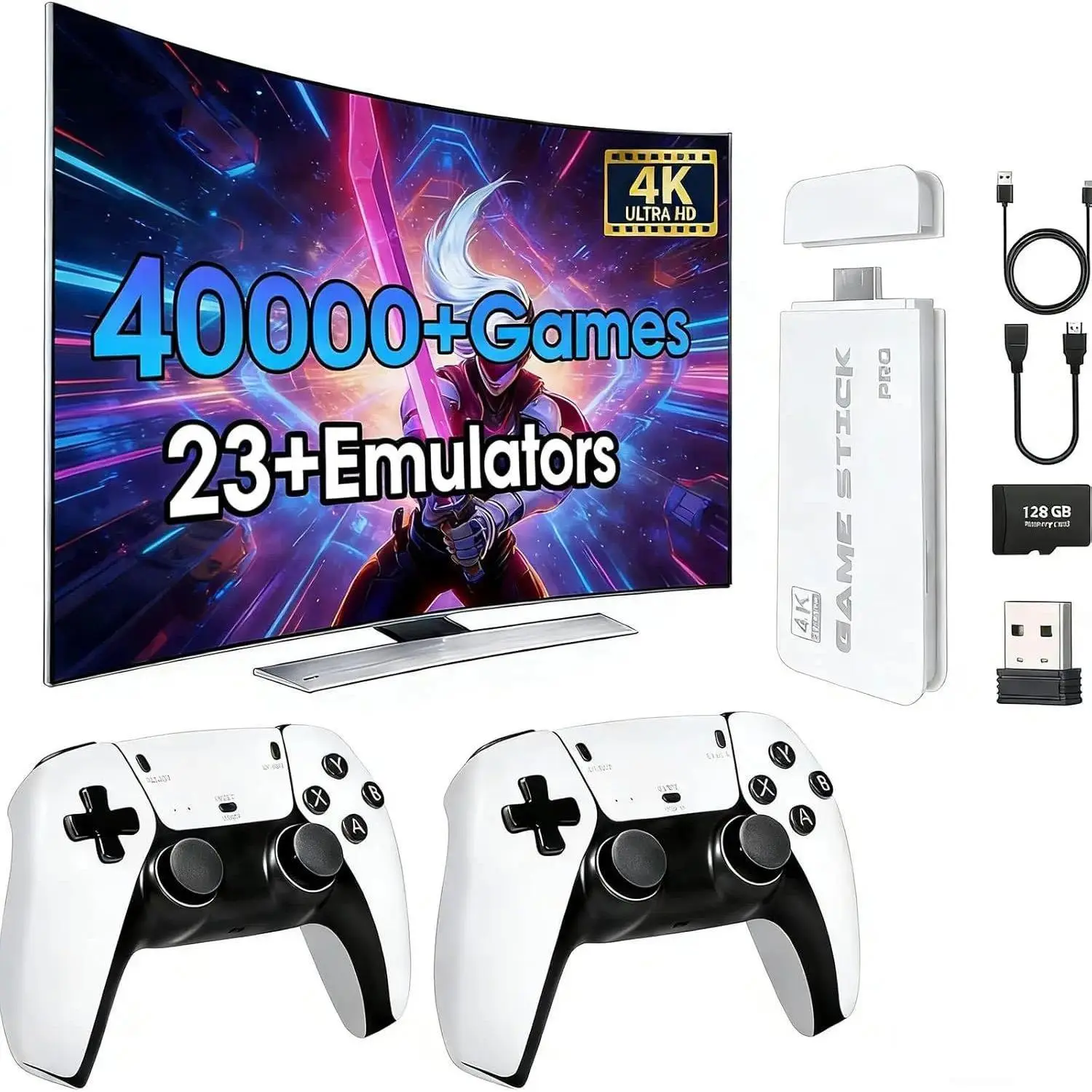 Portable 2026 Retro Game Stick - 128GB Plug & Play TV Game Console, 40000+ Games, 23 Emulators, Dual 2.4G Wireless Controllers, Cool Gadgets Tools and Gadgets for Dads