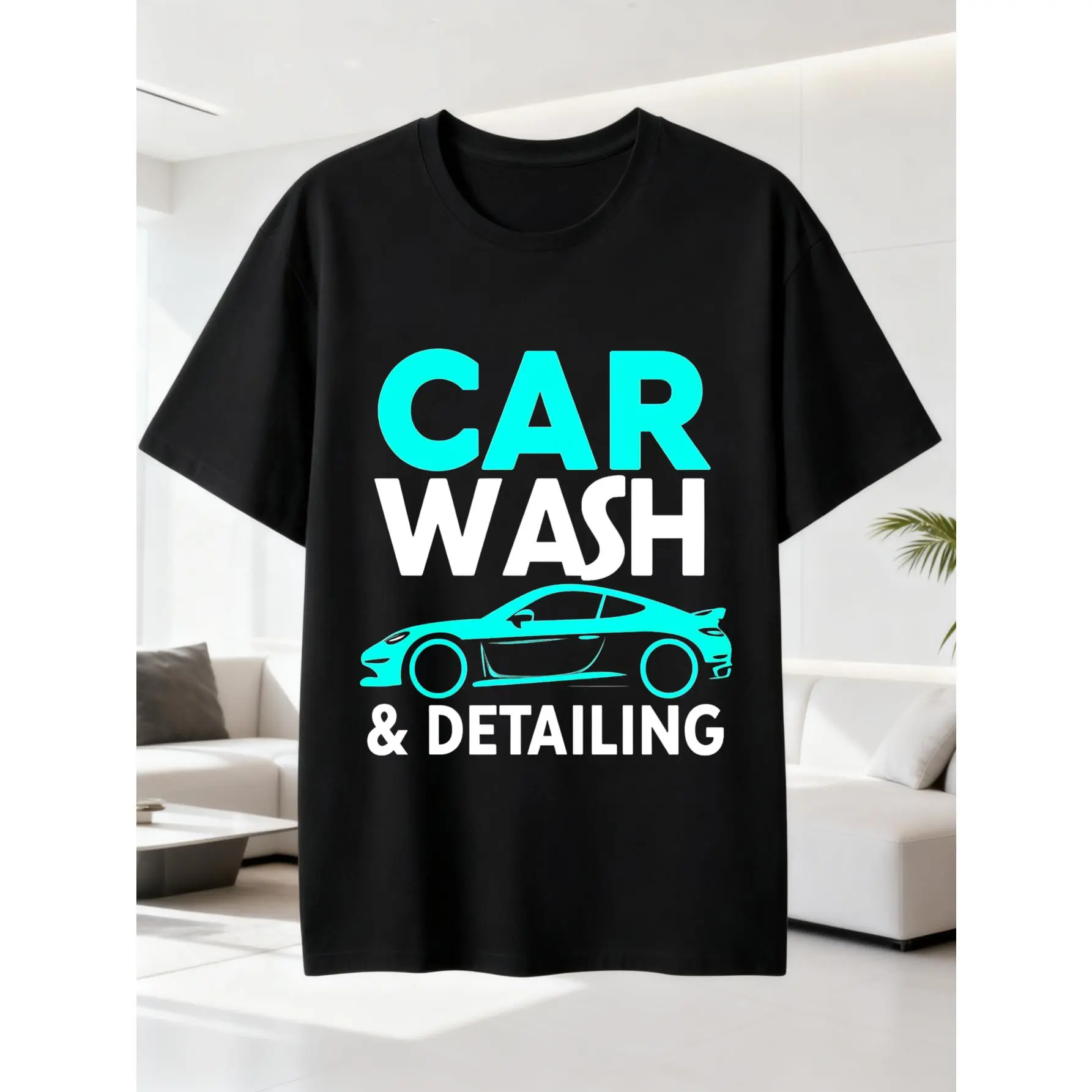Car Wash & Detailing T-Shirt, Car Graphic Design With Sport Car Print, Auto Care Enthusiast Gift, Fun T-Shirt Outdoor Streetwear, Perfect For Car Lovers And Detailing Fans, Car Maintenance And Cleaning Theme, Summer And Spring Season Wear