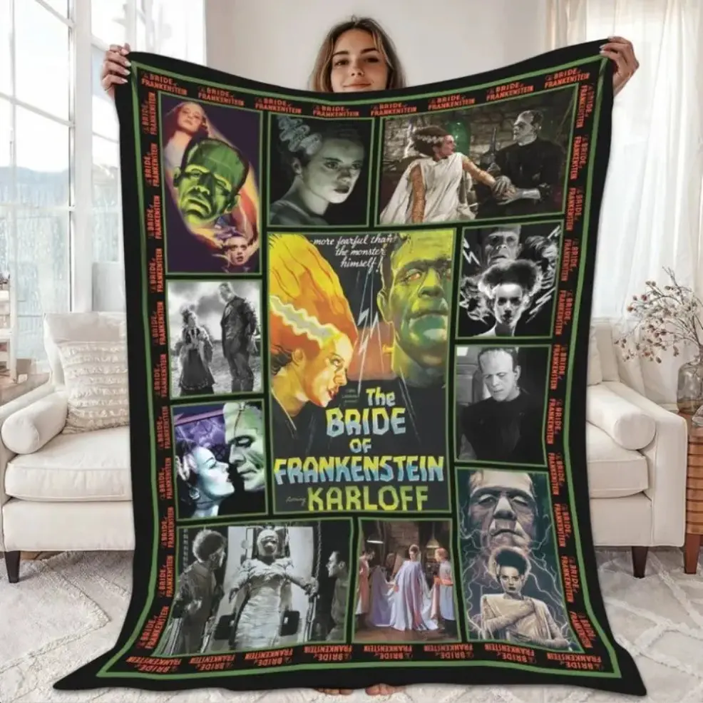 Bride Of Frankenstein Blanket, Frankenstein Blanket, Baby blankets and adult blankets, Halloween Horror Throw, Monster Decor, Cozy Spooky Gift, Classic Monster Movie Blanket, Man Woman Gift, Halloween Blanket Lightweight And Warm Easy Care for Holiday Hom