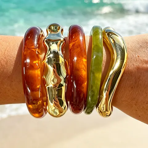 5-Piece Bracelet Set, Elegant Zinc Alloy Bracelets for All Seasons, Perfect Gift for Birthdays, Anniversaries, Valentine's Day, Stacking Bangle Bracelet