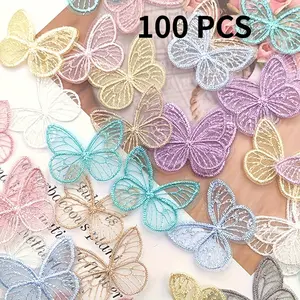 100pcs Embroidered Butterfly Appliques, DIY Sewing Supplies, Craft Materials, Home Decor, Headbands, Bags, Wedding Accessories