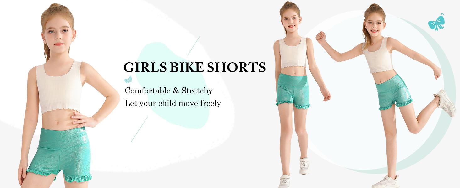 Girls Athletic High Waisted Ruffle Shorts - Comfy Yoga Dance Workout Gymnastics