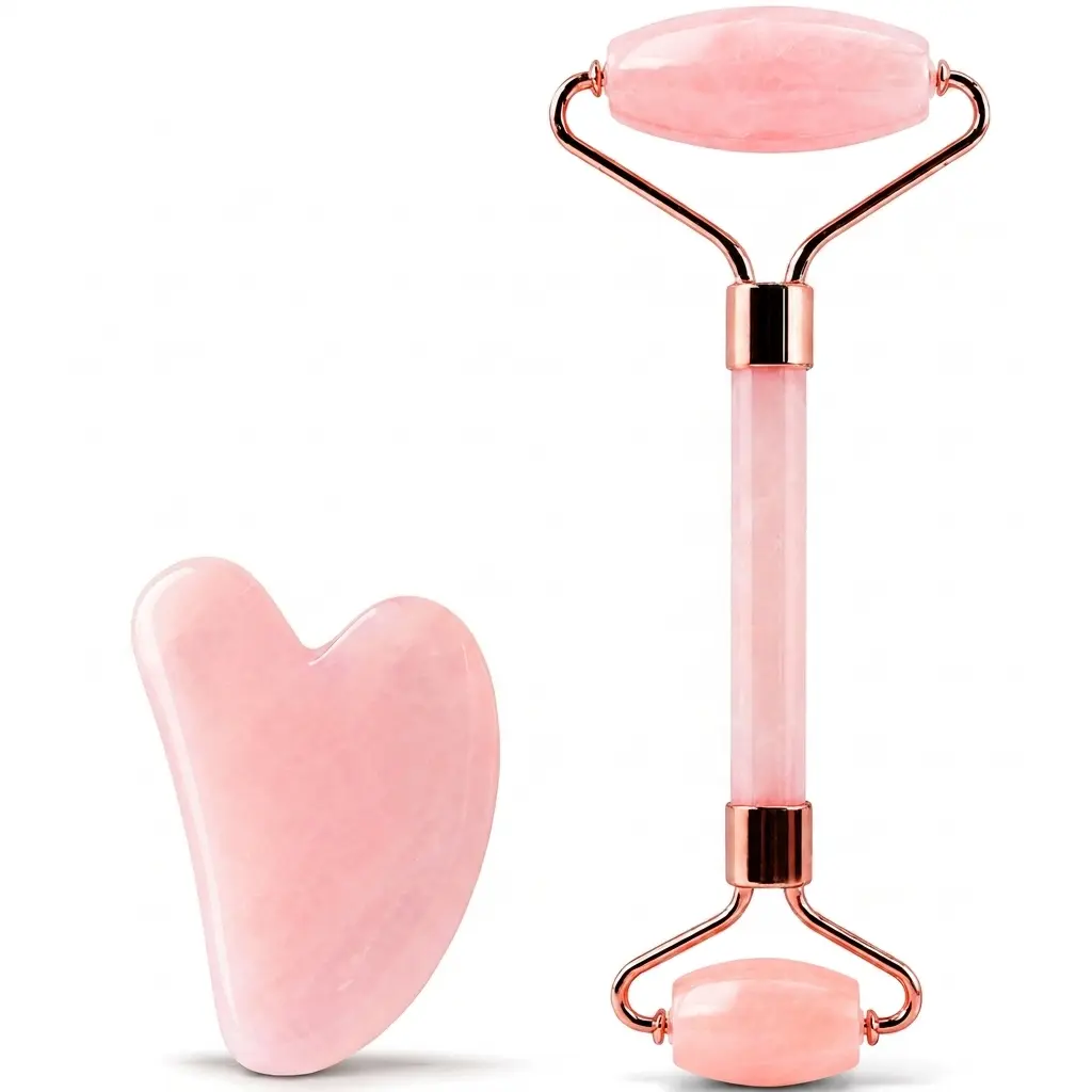 Face Massager Rose Quartz Face Roller & Gua ShaFacial Tool Set, Muscle Tension Relief Skin Care Gifts for Woman/Men, Skin Care Gifts