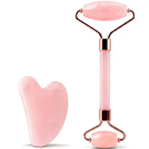 Face Massager Rose Quartz Face Roller & Gua ShaFacial Tool Set, Muscle Tension Relief Skin Care Gifts for Woman/Men, Skin Care Gifts
